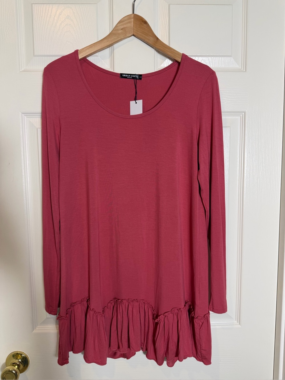 Urban Coco Salmon Pink Long Sleeve Mini Dress with Ruffles Size S NWT